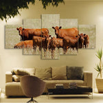 Tableau cinq vaches marrons