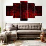 tableau ombre arbre lune rouge