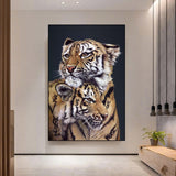 tableau câlin deux tigres fond noir