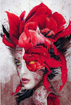 Cadre femme fleurs rouge