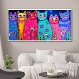 tableau peinture plusieurs chats de couleurs