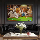 affiche chien 1 pièce Partie de billiard
