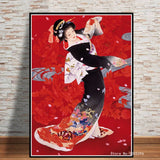 affiche femme japonaise fond rouge