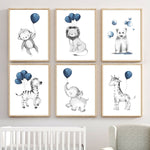 Cartoon Balloon Animal Lion Monkey Elephant Nordic Posters 