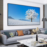 tableau arbre blanc et montagne de neige