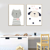 tableau dessin chat gris avec coeur