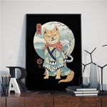 Japanese Samurai Cat Posters and Prints Ramen Nostalgia 