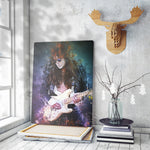 tableau guitariste fumée bleu et violette