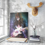 tableau guitariste fumée bleu et violette