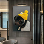 Tableau chien bonnet jaune