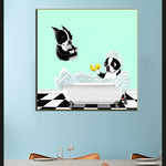 tableau chien saut dans la baignoire