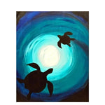 Cadre tortues noires fond bleu