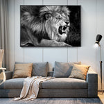 tableau noir et blanc lion