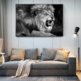 tableau noir et blanc roi de la savane