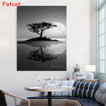 tableau arbre sur l’ile en noir et blanc