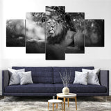 tableau lion coucher en noir et blanc