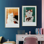 tableau peinture chat pianiste