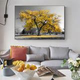 tableau noir et blanc arbre orange