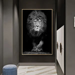 tableau lion majestueux noir et blanc