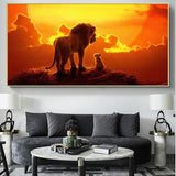 tableau affiche deux lions coucher de soleil