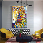 tableau moderne lion multicolore
