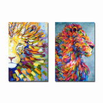 tableau moderne lion multicolore