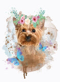 tableau petit chien fleuri
