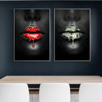 tableau sombre femme lèvres rouges
