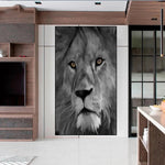 tableau photo noir et blanc lion yeux verts