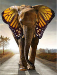 Tableau peinture réaliste éléphant oreille papillon