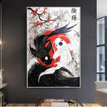 Japanese Geisha And Yin-Yang Fish Oil Canvas Painting Cat 