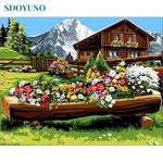 tableau maison en bois fleuri
