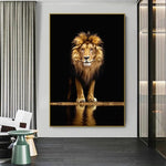 tableau réaliste grand lion fond noir