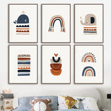Cartoon Abstract Rainbow Whale Elephant Nordic Posters And 