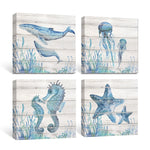 Ocean Nursery Wall Art Canvas Painting Blue Sea Life 