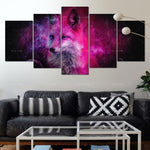 tableau loup galaxie rose