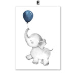 Cartoon Balloon Animal Lion Monkey Elephant Nordic Posters 