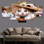 tableau chat mignon et chapeau