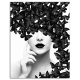 tableau femme fleurs noires