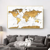 tableau carte continents dorés