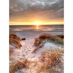 tableau plage chemin de sable coucher de soleil