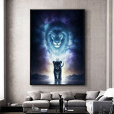tableau visage abstrait lion dans le ciel