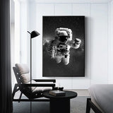 tableau astronaute noir et blanc