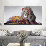 Cadre peinture lion multicolore