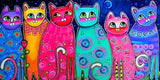 tableau peinture plusieurs chats de couleurs
