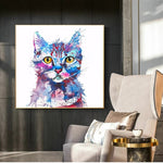 tableau abstrait chat bleu et violet