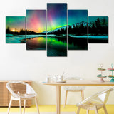 tableau foret aurore boréale colorée