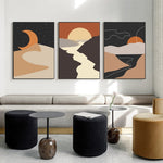 tableau abstrait lune et montagne