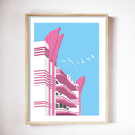 Affiche dessin ville immeuble rose