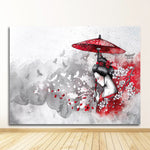 Affiche japonais femme parapluie rouge